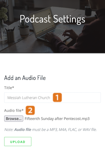 Example screenshot adding an audiofile